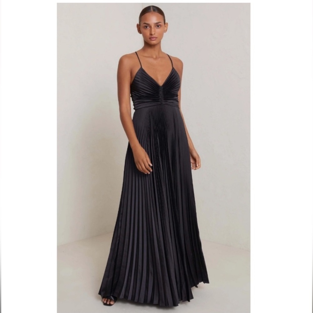 ALC Aries Satin Pleated Dress in Black- Size 6.